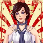  1girl amputee bioshock bioshock_infinite blue_eyes brown_hair choker elizabeth_(bioshock_infinite) emptycicada highres lips smile solo star upper_body 