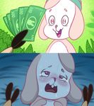  ambiguous_gender anthro bed blush hat lagomorph lonbluewolf mammal meme money open_mouth parody pink_eyes rabbit smile tears unseen_character 