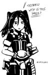  commentary english engrish_commentary greyscale holding holding_mask kantai_collection long_hair mask monochrome predator predator_(movie) sate simple_background solo tone_(kantai_collection) trait_connection twintails twitter_username white_background 