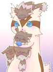  ambiguous_gender berry brown_fur cute feral food fruit fur gradient_background group hug hugging_from_behind linoone nintendo oran_berry pok&eacute;mon simple_background source_request unknown_artist video_games zigzagoon 