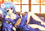  aqua_eyes aqua_hair blush breasts cleavage isokaze_(kancolle) japanese_clothes kantai_collection kimono maruchan mask short_hair tanikaze_(kancolle) urakaze_(kancolle) weapon 