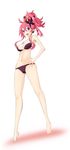  :d bare_legs bikini black_bikini crown disgaea full_body hand_on_hip highres iwasi-r looking_at_viewer makai_senki_disgaea_5 mini_crown navel open_mouth pink_hair pointy_ears ponytail purple_eyes seraphina_(disgaea) short_hair smile solo standing swimsuit white_background 