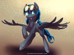  blue_eyes blue_hair equine eyelashes eyewear fan_character feathered_wings feathers female feral fur goggles grey_feathers grey_fur hair hooves ka-samy mammal multicolored_hair my_little_pony nude pegasus simple_background smile solo standing two_tone_hair wings 