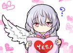  albino berusuke_(beru_no_su) blush commentary_request jacket kishin_sagume long_sleeves pillow red_eyes silver_hair single_wing solo touhou wings yes yes-no_pillow 