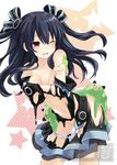  black_hair bow bow_panties breasts dogoo hair_ornament highres long_hair medium_breasts melting neptune_(series) official_art panties panty_pull red_eyes simple_background source_request tearing_up torn_clothes tsunako two_side_up underwear uni_(choujigen_game_neptune) white_panties 