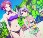  3girls bikini breasts dark_skin green_hair headphones kumamakura_kurumi minase_koito multiple_girls musaigen_no_phantom_world orange_eyes red_eyes ruru_(phantom_world) screencap short_hair swimsuit teddy_bear 