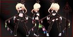  3d alternate_costume ascot bare_shoulders bat_hair_ornament belt bikini_top black_bikini_top black_footwear black_legwear black_skirt blender_(medium) blonde_hair boots character_name commentary cross-laced_footwear crystal detached_sleeves flandre_scarlet frills gs-mantis hair_ornament hair_ribbon highres lace-up_boots laevatein miniskirt multiple_views nail_polish navel pleated_skirt red_eyes red_nails ribbon side_ponytail skirt skirt_set smile stats stomach touhou turnaround wings 