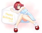  2014 birthday blue_eyes bobby_socks bow dated dress hair_bow love_live! love_live!_school_idol_project mary_janes nanotsuki nishikino_maki panties pantyshot pantyshot_(sitting) red_bow red_footwear red_hair shoes short_hair sitting socks solo underwear white_legwear white_panties 