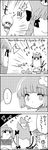  1girl 4koma animal_ears bird bound bow braid cat_ears cat_tail check_translation comic commentary_request flower greyscale hair_bow hair_flower hair_ornament hieda_no_akyuu highres kaenbyou_rin monochrome multiple_tails partially_translated shaded_face short_hair shoujo_kitou-chuu tail tani_takeshi tied_up touhou translation_request twin_braids yukkuri_shiteitte_ne 