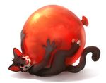  4_fingers 4_toes anthro balloon black_fur cat feline fur lying mammal nude on_back red_eyes red_nose simple_background smile solo thanshuhai toes white_background 