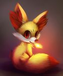  ambiguous_gender black_lips black_nose canine fennec feral fire fluffy fluffy_tail fox fur inner_ear_fluff looking_at_viewer mammal nude orange_eyes simple_background sitting solo thanshuhai yellow_fur 