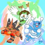  avian bird black_fur blue_body brionne cute dartrix feline feral fur group mammal marine nintendo one_eye_closed pok&eacute;mon red_fur torracat video_games wink 歯車 