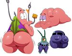  big_butt butt clothed clothing fully_clothed hook jeans looking_back lying marine nickelodeon nude pants patrick_star red_eyes sheldon_j._plankton spongebob_squarepants sssonic2 starfish surprise 
