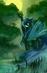  blue_hair changeling day detailed_background eyelashes female feral friendship_is_magic grass green_eyes grennadder hair horn insect_wings my_little_pony nude outside queen_chrysalis_(mlp) smile solo standing teeth wings 