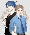  1girl belt blue_hair brown_hair gekkan_shoujo_nozaki-kun green_eyes hori_masayuki kashima_yuu necktie par. reverse_trap school_uniform short_hair 