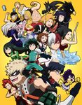  6+girls abs animal_head aoyama_yuuga arm_up ashido_mina asui_tsuyu bakugou_katsuki bare_chest beak black_eyes black_hair black_sclera blonde_hair blush_stickers bodysuit boku_no_hero_academia breasts brown_hair burn_scar cape cleavage clenched_hands clenched_teeth domino_mask earlobes everyone facial_mark glasses gloves green_hair grin hagakure_tooru hair_over_one_eye hair_rings highres horns ice iida_tenya invisible itsuho_(panel11) jacket jirou_kyouka kaminari_denki kirishima_eijirou kouda_kouji lips long_hair mask medium_breasts midoriya_izuku mineta_minoru multicolored_hair multiple_boys multiple_girls ojiro_mashirao open_mouth pink_eyes pink_hair pink_skin ponytail pouch purple_hair red_eyes red_hair round_teeth satou_rikidou scar scar_across_eye serious sero_hanta shoes shouji_mezou smile sneakers superhero tail teeth todoroki_shouto tokoyami_fumikage two-tone_hair uraraka_ochako visor white_gloves white_hair yaoyorozu_momo yellow_gloves 