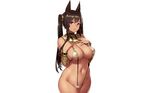  animal_ears anubis_(houtengeki) bikini breasts brown_hair cameltoe doggirl houtengeki long_hair original photoshop pointed_ears red_eyes swimsuit white 