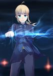  ahoge artoria_pendragon_(all) bad_id bad_pixiv_id blonde_hair blue_eyes fate/stay_night fate/zero fate_(series) formal highres invisible_air necktie pant_suit saber solo suit wujia_xiaozi 