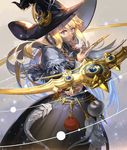  astrologian_(final_fantasy) au_ra bad_id bad_pixiv_id card dragon_horns dragon_tail final_fantasy final_fantasy_xiv hat holy_pumpkin horns long_hair looking_at_viewer mask purple_eyes scales solo tail witch_hat 