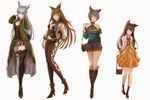  :d :o absurdres alternate_costume animal_ears ankle_boots arm_at_side aster_(granblue_fantasy) bag bangs bare_shoulders belt black_footwear black_legwear black_shorts blue_eyes boots bow bracelet breastplate breasts brown_eyes brown_footwear brown_hair casual choker cleavage closed_mouth coat cross-laced_footwear diamond_(shape) dress erune eyelashes fashion fishnets flat_chest full_body fur-trimmed_boots fur_trim gem granblue_fantasy green_coat grey_hair hair_ornament halterneck hand_behind_head hand_on_own_shoulder hand_on_own_thigh handbag head_tilt heart high_heel_boots high_heels highleg highleg_panties highres jacket jewelry kneehighs korwa legs_together lineup long_hair long_sleeves looking_at_viewer medium_breasts metera_(granblue_fantasy) miniskirt mismatched_footwear mismatched_legwear mole mole_under_mouth multiple_girls navel off_shoulder open_mouth orange_dress panties pants pink_panties pleated_skirt pocket polka_dot polka_dot_dress red_bow see-through shawl shoes short_hair shorts silver_hair simple_background skirt sleeves_past_elbows smile stomach sutera_(granblue_fantasy) thigh_boots thighhighs underwear very_long_hair white_background white_footwear white_jacket x_hair_ornament yatsuka_(846) zettai_ryouiki 