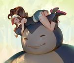  :d artstation_sample ass bare_arms bare_shoulders black_footwear black_shirt blue_eyes blue_shorts boots brown_hair closed_mouth dappled_sunlight day denim denim_shorts fangs from_side gen_1_pokemon image_sample knee_boots long_hair looking_to_the_side lying on_stomach open_mouth pokemon pokemon_(creature) pokemon_(game) pokemon_bw ponytail shirt short_shorts shorts sleeveless smile snorlax sunlight teeth thighs tim_loechner touko_(pokemon) 