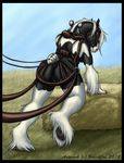  2015 anthro anus black_border black_fur black_pussy blue_sky border bridle brushfire butt day des_(yoruzutto) detailed_background digital_media_(artwork) draft_horse equine feathering female fur grass gypsy_vanner hair harness hay hay_bale hooved_fingers hooves horse leaning leaning_forward looking_at_viewer looking_back mammal mostly_nude multicolored_fur outside perineum petplay pinup ponyplay pose presenting presenting_hindquarters puffy_anus pussy rear_view roleplay seductive signature sky solo two_tone_fur underhoof white_fur white_hair white_tail 