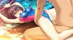  1boy 1girl anal arm_support armpits ass_grab black_hair breasts brown_eyes clothed_female_nude_male clothed_sex cum cum_on_lower_body cum_on_pussy erect_nipples game_cg guilty hetero ikoma_yui lying missionary one-piece_swimsuit open_mouth penis pool pussy rape sex short_hair swimsuit swimsuit_aside toriko_no_kusari water wet wince 