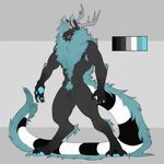 2015 4_fingers 4_toes abs alternate_species animal_genitalia anthro antlers asura_(character) balls barbed_penis biceps black_balls black_fur black_nipples black_tail blue_eyes blue_fur blue_hair blue_tail blue_tongue booou cervine claws color_swatch digital_media_(artwork) digitigrade elbow_tufts front_view fully_sheathed fur grey_background grey_horn grey_nose hair hi_res horn leg_tuft looking_at_viewer male mammal model_sheet monster multicolored_fur multicolored_tail muscular muscular_male neck_tuft nipples nude penis pubes ringed_tail sheath simple_background solo standing tail_tuft teeth toe_claws toes tongue tongue_out tuft white_fur white_tail 