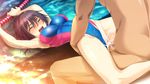  1boy 1girl arm_support armpits ass_grab black_hair breasts clothed_female_nude_male clothed_sex cum cum_in_pussy erect_nipples eyes_closed game_cg guilty hetero ikoma_yui lying missionary one-piece_swimsuit open_mouth penis pool pussy rape sex short_hair swimsuit swimsuit_aside toriko_no_kusari vaginal water wet 