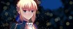  2015 ahoge armor artoria_pendragon_(all) blonde_hair blush breastplate dated fate/stay_night fate_(series) green_eyes highres juliet_sleeves long_sleeves official_style puffy_sleeves refuse saber smile solo takeuchi_takashi_(style) 
