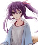  ebisuzawa_kurumi gakkou_gurashi! gym_uniform jacket kajii_supana long_hair looking_at_viewer purple_eyes purple_hair shovel smile solo twintails 