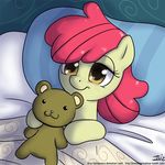  apple_bloom_(mlp) bed bedding blanket earth_pony equine eyelashes friendship_is_magic fur hair horse john_joseco mammal my_little_pony pillow pony red_hair smile solo tired yellow_fur 