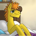  bed earth_pony equine freckles friendship_is_magic fur hair horse john_joseco mammal mr_cake_(mlp) my_little_pony orange_hair pony smile solo tired yellow_fur 