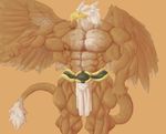 2015 4_fingers abs anthro avian bald_eagle beak belt big_biceps bird brown_feathers brown_nipples clothed clothing colored digital_drawing_(artwork) digital_media_(artwork) eagle empty_eyes feathers fist front_view gryphon huge_muscles light loincloth manly muscular nipples orange_background pecs portrait quads schwartzgeist serratus shaded simple_background solo standing thick_neck three-quarter_portrait topless two_tone_feathers vein white_clothing white_feathers wings yellow_beak yellow_eyes 