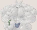  2015 5_fingers abs anthro biceps big_biceps big_ears black_nose blue_clothing clothed clothing colored digital_drawing_(artwork) digital_media_(artwork) fist front_view fur humanoid_hands hyper hyper_muscles lagomorph light light_theme macro mammal manly muscular navel pecs portrait pose quads rabbit schwartzgeist shaded skimpy solo standing thick_neck thong three-quarter_portrait topless whiskers white_fur 
