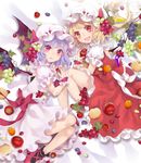  apple bad_id bad_pixiv_id bat_wings blonde_hair bow collar crystal dress fangs flandre_scarlet food food_themed_hair_ornament frilled_collar frilled_skirt frilled_sleeves frills fruit grape_hair_ornament grapes hair_ornament hat highres lavender_hair leaf looking_at_viewer lying mob_cap multiple_girls nail_polish on_side open_mouth persimmon pointy_ears puffy_short_sleeves puffy_sleeves red_bow red_dress red_eyes red_nails remilia_scarlet short_sleeves side_ponytail skirt smile touhou toutenkou white_bow white_dress white_hat wings wrist_cuffs 