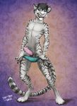  2015 4_toes 5_fingers anthro black_fur black_hair black_stripes black_tail blue_eyes claws clothed clothing codytiger collaboration digital_media_(artwork) digitigrade ear_piercing feline front_view full-length_portrait fur grin hair hi_res industrial_piercing jakthedrox long_tail looking_at_viewer male mammal multicolored_fur partially_clothed pattern_background penis piercing pink_nose portrait presenting presenting_penis sayuncle signature simple_background solo standing striped_fur striped_tail stripes teeth tiger toes two_tone_fur two_tone_tail underwear underwear_pull whiskers white_fur white_tail white_tiger 