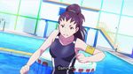  2girls animated animated_gif ass black_hair hip_attack kawai_hanabi keijo!!!!!!!! multiple_girls purple_hair subtitled swimsuit water 
