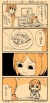  4koma :3 breasts check_translation cleavage closed_eyes comic commentary_request eating engiyoshi eyebrows eyebrows_visible_through_hair food hair_between_eyes hair_ornament highres idolmaster idolmaster_cinderella_girls maekawa_miku multiple_girls open_mouth partially_translated plate short_hair speech_bubble tada_riina thought_bubble translation_request 