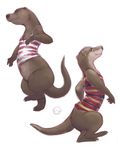  2016 bottomless clothed clothing dancing digital_media_(artwork) duo female hi_res male mammal mustelid oddwilds otter simple_background smile 