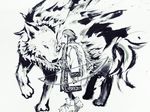 asirpa bow_(weapon) canine duo golden_kamuy human mammal monochrome ranged_weapon retar simple_background wa weapon white_background wolf 