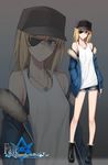  bare_shoulders blonde_hair boots eyepatch fate/empire_of_dirt fate_(series) green_eyes hat highres jacket jewelry necklace off_shoulder original shijiu_(adamhutt) short_hair shorts solo zoom_layer 