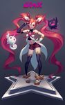  1girl jinx_(league_of_legends) kuro_(league_of_legends) league_of_legends long_hair magical_girl red_hair shiro_(league_of_legends) shorts star_guardian_jinx thighhighs twintails wink 