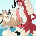  2016 anal anal_penetration animal_genitalia animal_penis balls canine canine_penis cum duo feral fur gradient_background hair hands-free hi_res knot lycanroc lying male male/male mammal midday_lycanroc midnight_lycanroc nintendo on_back open_mouth orgasm pcred566 penetration penis pok&eacute;mon semi-anthro sex simple_background tongue tongue_out video_games were werewolf white_fur white_hair wolf 