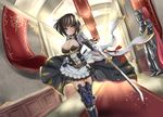  armored_dress background backlighting black_hair blue_eyes breasts copyright_request mylifekei sword 