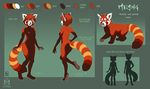  2016 abstract_background anthro breasts butt female feral hair kacey looking_at_viewer mammal meiying model_sheet nipples nude paws pussy quadruped red_hair red_panda silhouette simple_background solo standing 