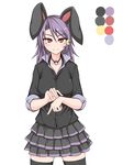  animal_ears black_legwear bunny_ears collarbone color_guide kuroba_rapid layered_skirt miniskirt purple_hair red_eyes reisen_udongein_inaba skirt solo thighhighs touhou zettai_ryouiki 