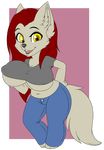  anthro big_breasts breasts canine clothed clothing female huge_breasts kammymau looking_at_viewer mammal nipple_bulge smile solo standing wide_hips 
