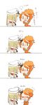  :&lt; :3 angry aquila_(kantai_collection) arms_up black_eyes blonde_hair blush chibi comic commentary_request flying_sweatdrops frown graf_zeppelin_(kantai_collection) hair_ornament hairclip hand_on_another's_head hat high_ponytail kantai_collection multiple_girls orange_hair petting rebecca_(keinelove) sidelocks steam translated twintails visible_air 