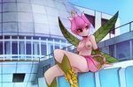  2016 breasts clothing digimon eterna_malsato female flora_fauna lillymon navel nipples not_furry outside plant pussy solo 